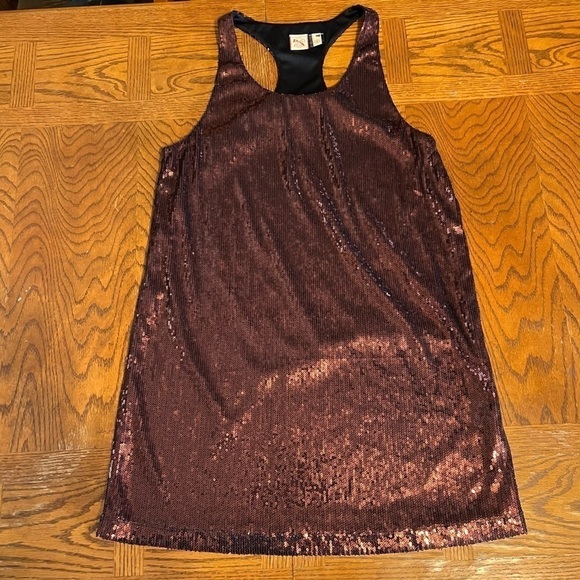 French Connection Bronze Sequins Mini Tank Dress Sz 8 Festival Party Sparkle - Picture 2 of 11